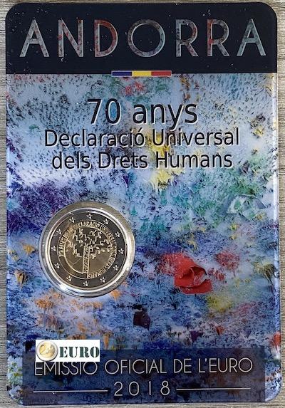 2 euros Andorre 2018 - 70 ans Droits de l'Homme BU FDC Coincard