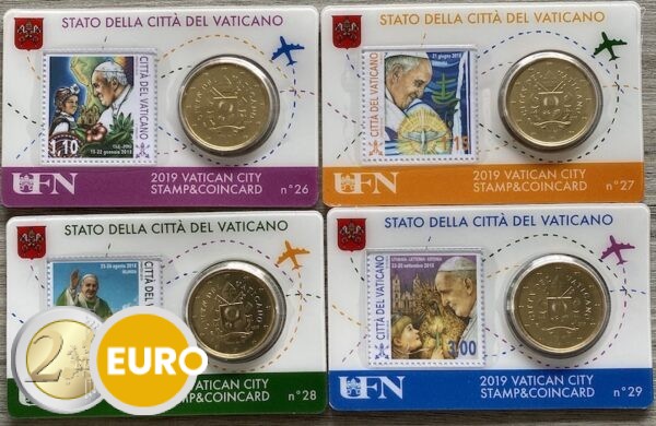 50 cents et timbre coincard Vatican 2019 - nr 26 + 27 + 28 + 29