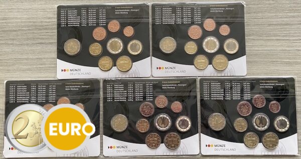 Série euro BU FDC Allemagne 2022 ADFGJ + 2 euros Thuringe