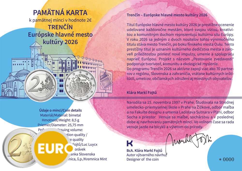 2 euros Slovaquie 2026 - Trenčín UNC avec certificat d’authenticité