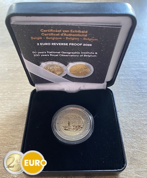2 euros Belgique 2026 - Institut géographique national et Observatoire royal BE Polissage inversé